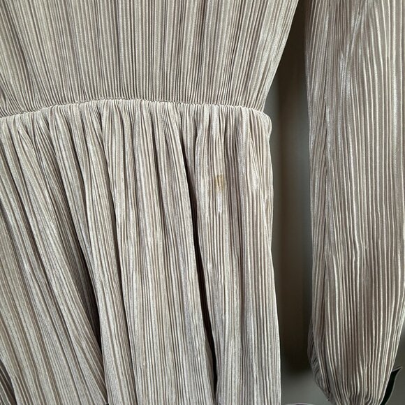 Zara Pleated Tiered Champaign Sheen Long Sleeve Dress - Size - Small - Picture 6 of 6